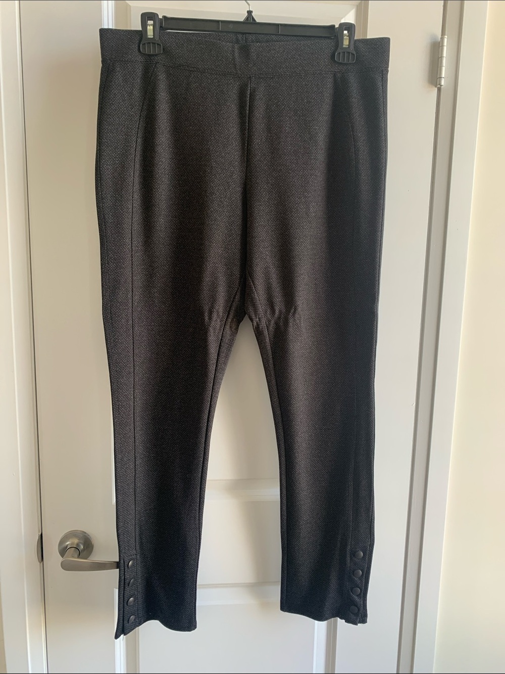 cleo Black Straight Leg Knit Pants with Ankle Button Trim